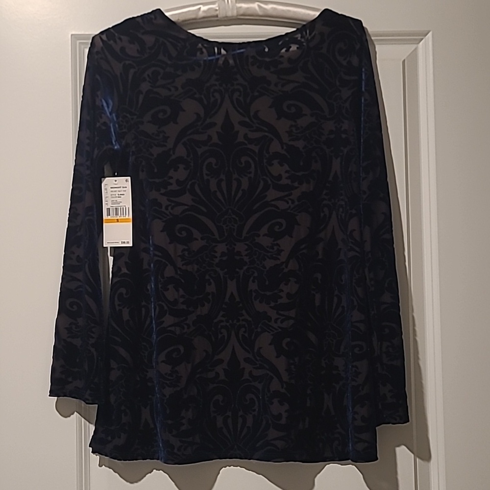 Karen Kane Navy Blue velvet slit top - Picture 6 of 6